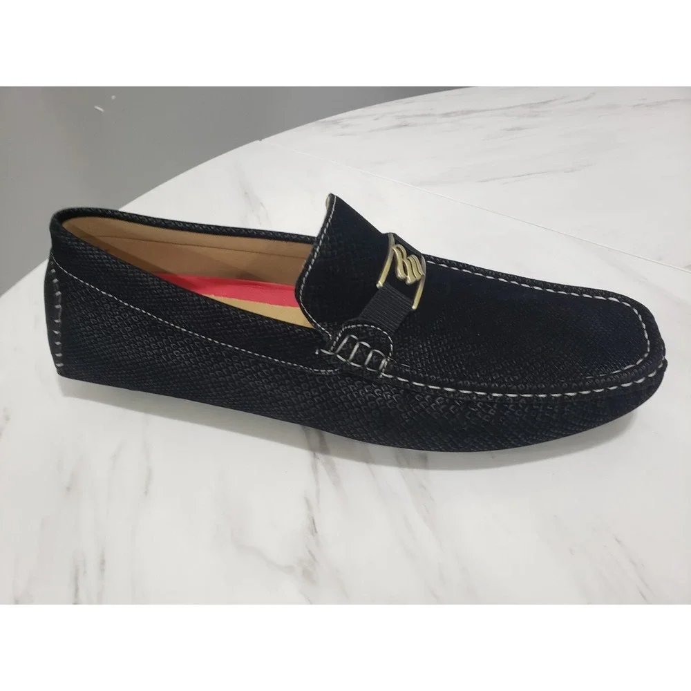 NEW Rocawear SZ 9.5 Black Textured Driving Loafers Gold Logo Slip On Casual Shoe
